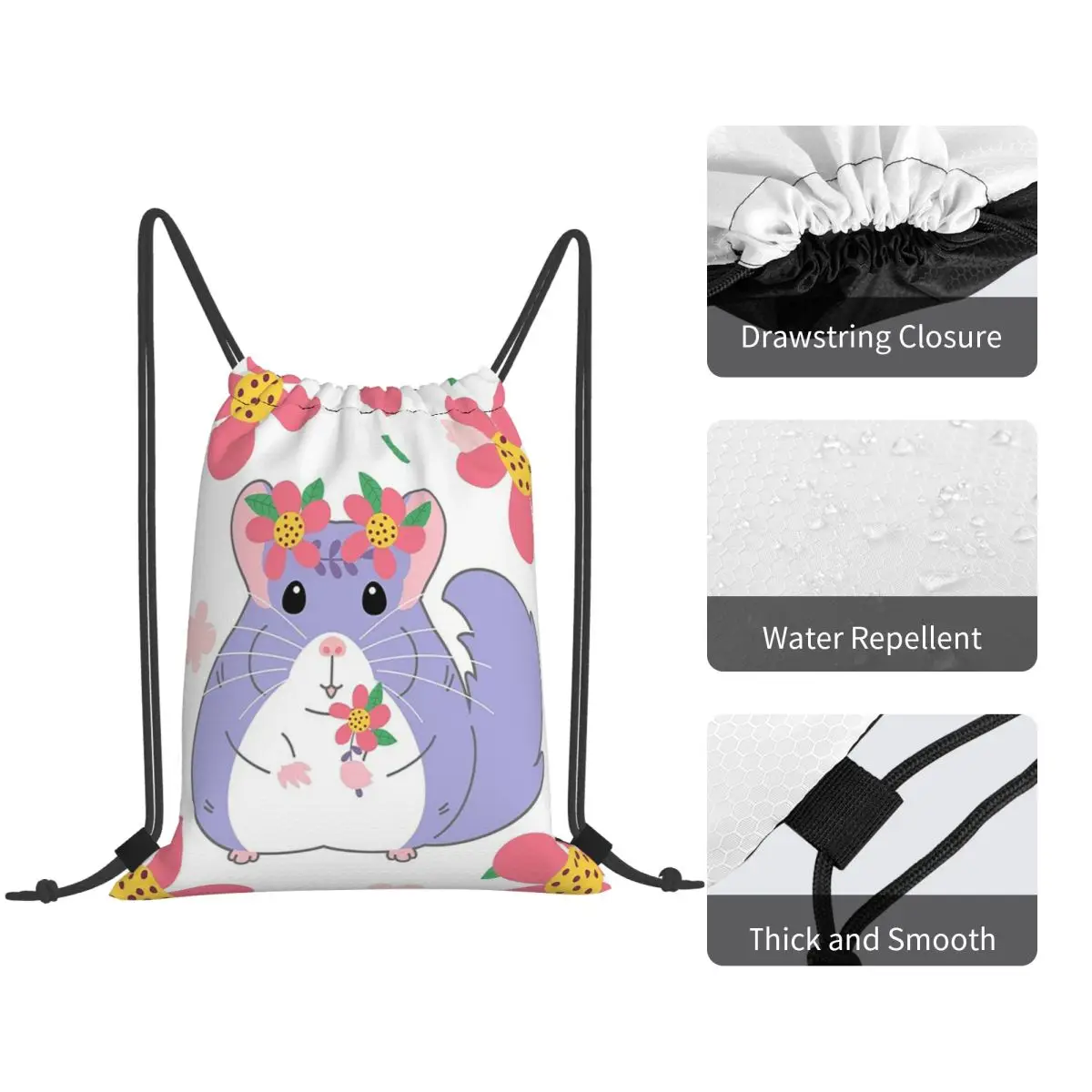 Violet Chinchilla In A Garden Backpacks Fashion Drawstring Bags Storage Bag Book Bags for Travel Students