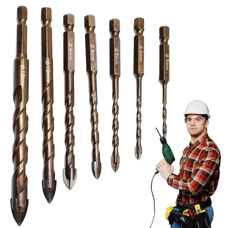 

7PCS Four-Edged Serrations Drill Bit Set Drilling Tools For Glass Tile and Concrete 3-12mm Multi-function Drill Bit Set Tools