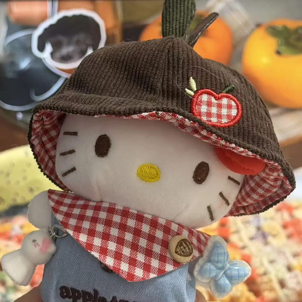 

Hello Kitty Apple Picking Spring Outing Series Keychain Plush Doll Bag Decoration Keyring Pendant Children's Fan Birthday Gift