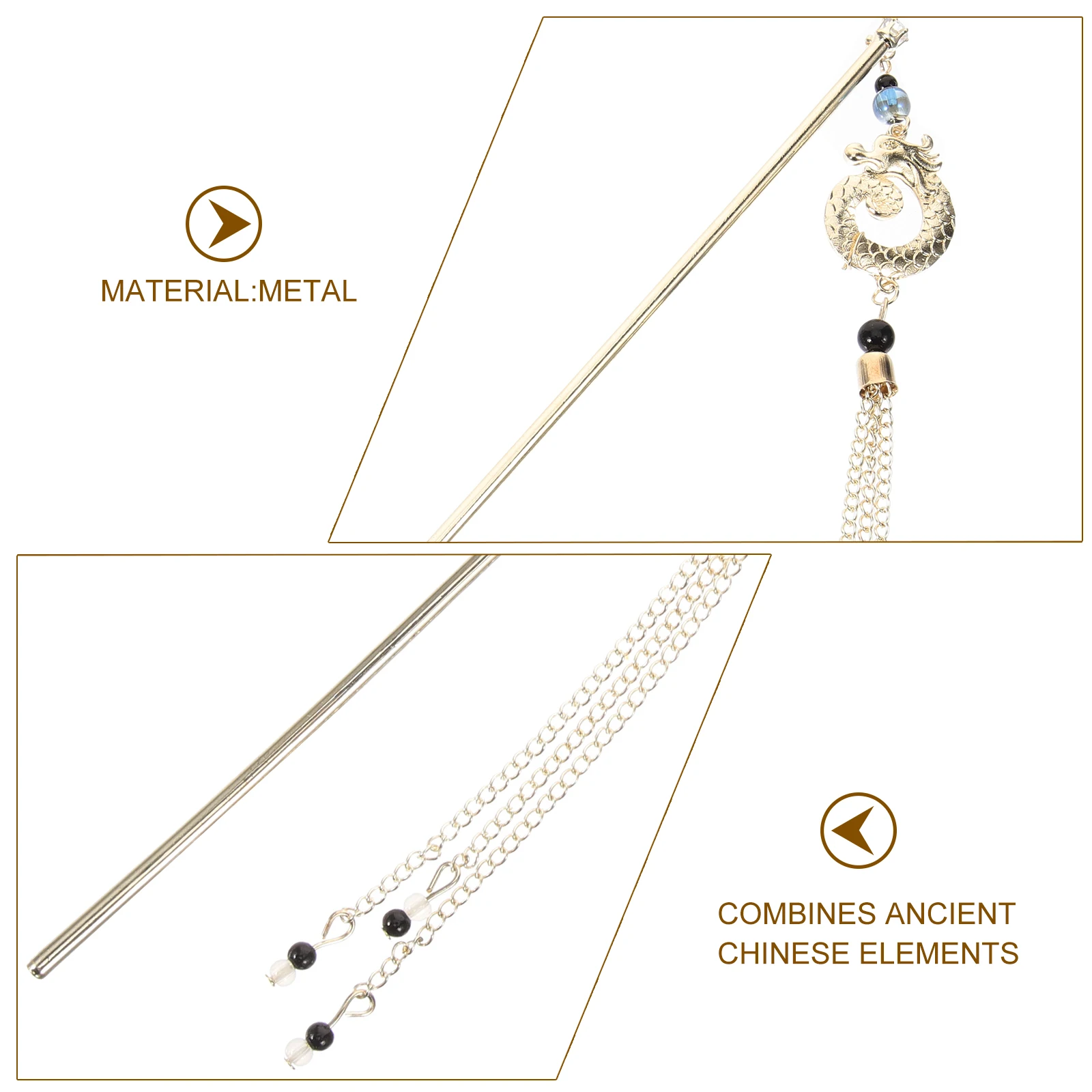 

Tassel Hairpin Chinese Hairpins Zodiac Chopsticks Metal Ancient Style Retro Miss