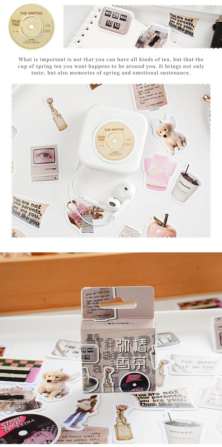 

Self Adhesive Sticker Pack 46pcs Fresh Vintage Camellia Tea Theme for Journal DIY Decoration Envelope Sealing Multicolor