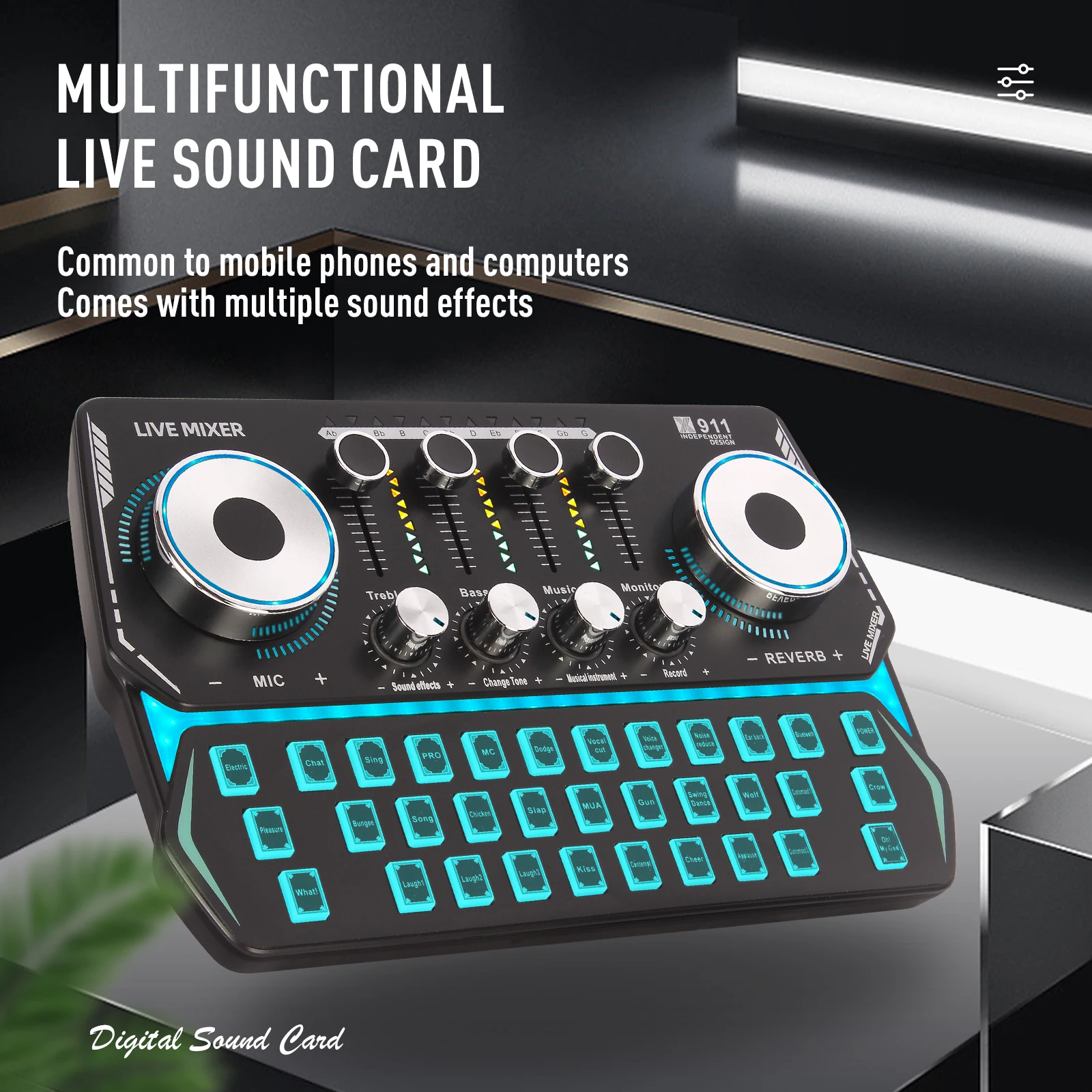 GAX-911 Recording Studio Sound Cards Live Stream SoundCard Live Broadcast Audio Mixer Wireless Sound Cards