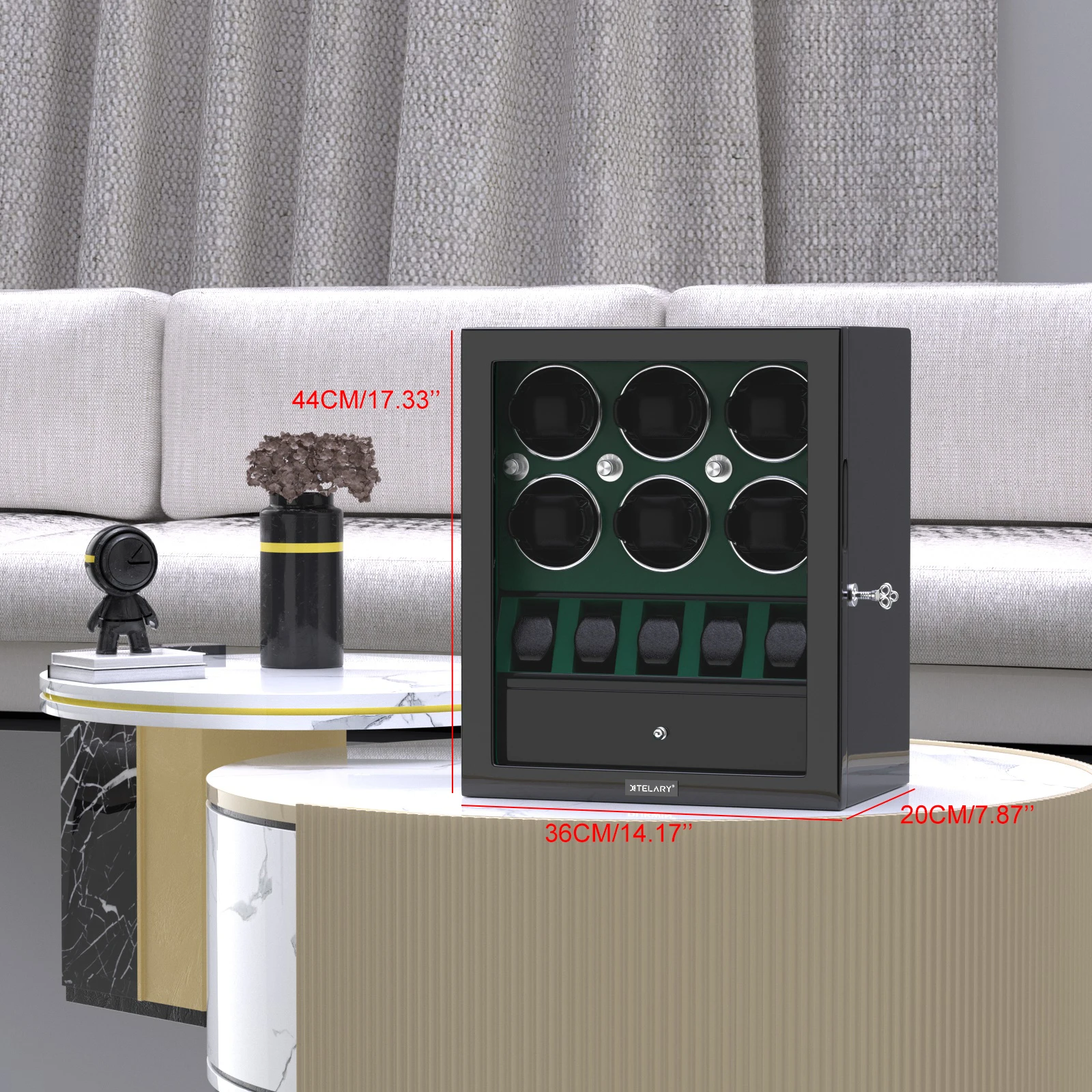 6 اللفافات ساعة للساعات التلقائي مع 5 حامل ساعة منظم صندوق تخزين LED ضوء-أخضر