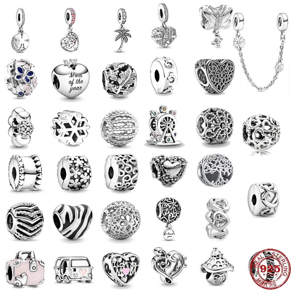 

Heart Shape 925 Sterling Silver Flower Mum Mom of my Heart Charms DIY fine beads Fit Original Pandora Charm Bracelet Jewelry