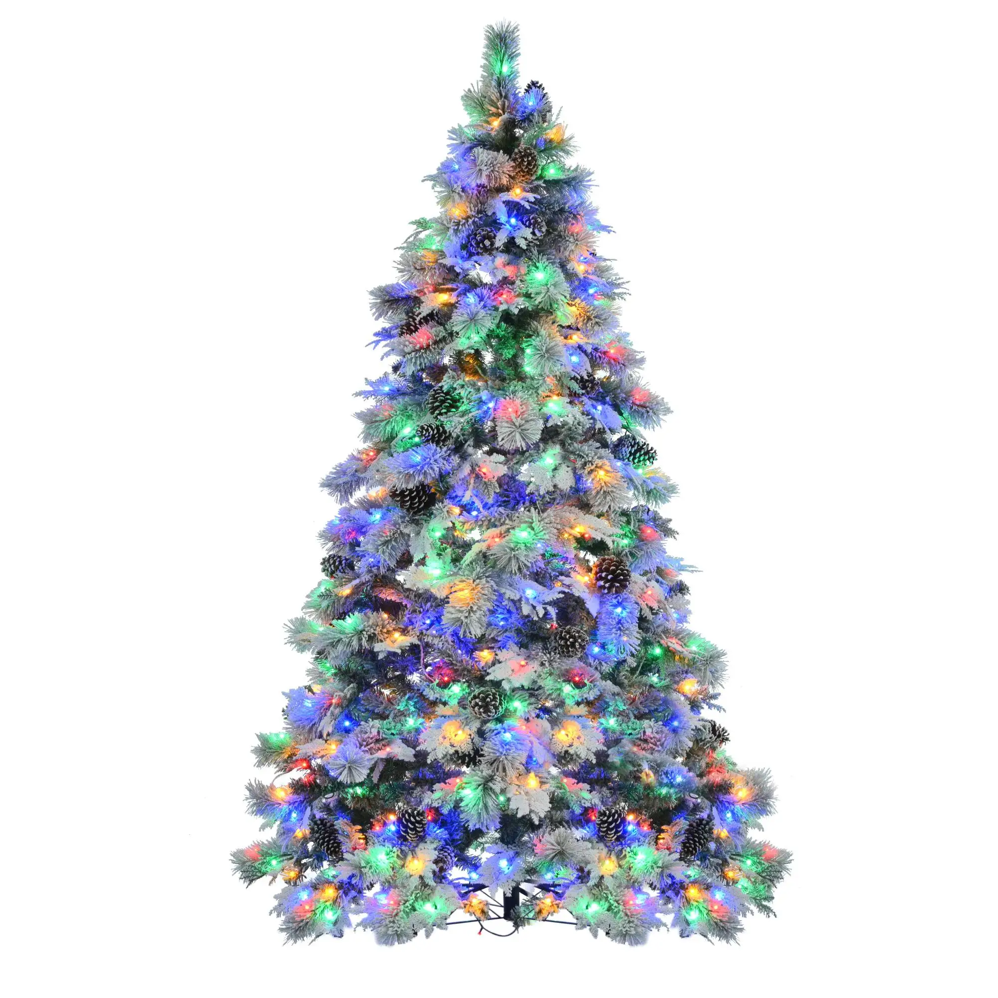 

7.5FT Snow Flocked Pre-Lit Christmas Tree with Pine Cones, 745 Branch Tips, 450 Lights, 11 Modes - Holiday Decor