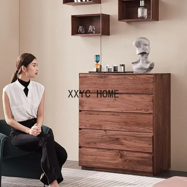 

Комод Простой современный комод из чистого массива дерева Гостиная Спальня Боковой шкаф Мебель