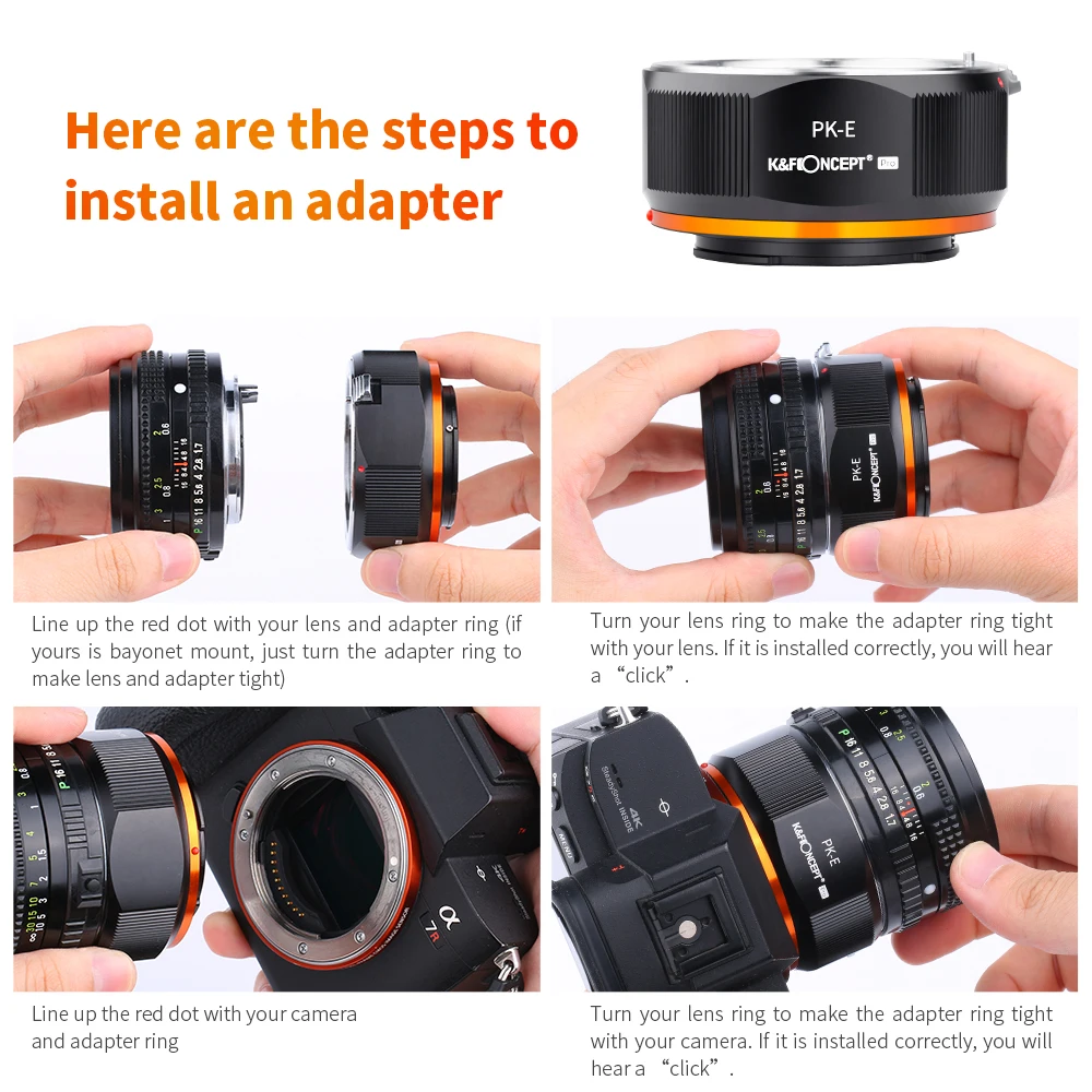 K&F Concept PK-NEX Lens Adapte for Pentax K PK Lens to NEX E  for Pentax Lens to Sony E Mount Camera A5100 A6000 A6300 A6500