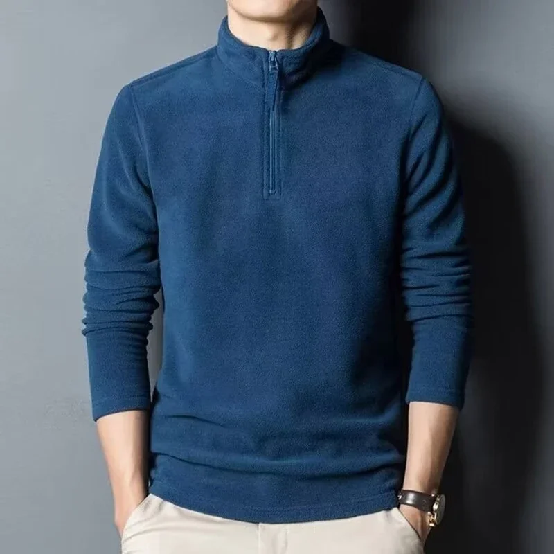 

New Men Fleece Sweatshirt Half Zipper Neck Protection Comfortable Pullover Double-Sided Polar Fleece Thick Outdoor Sweatshirt