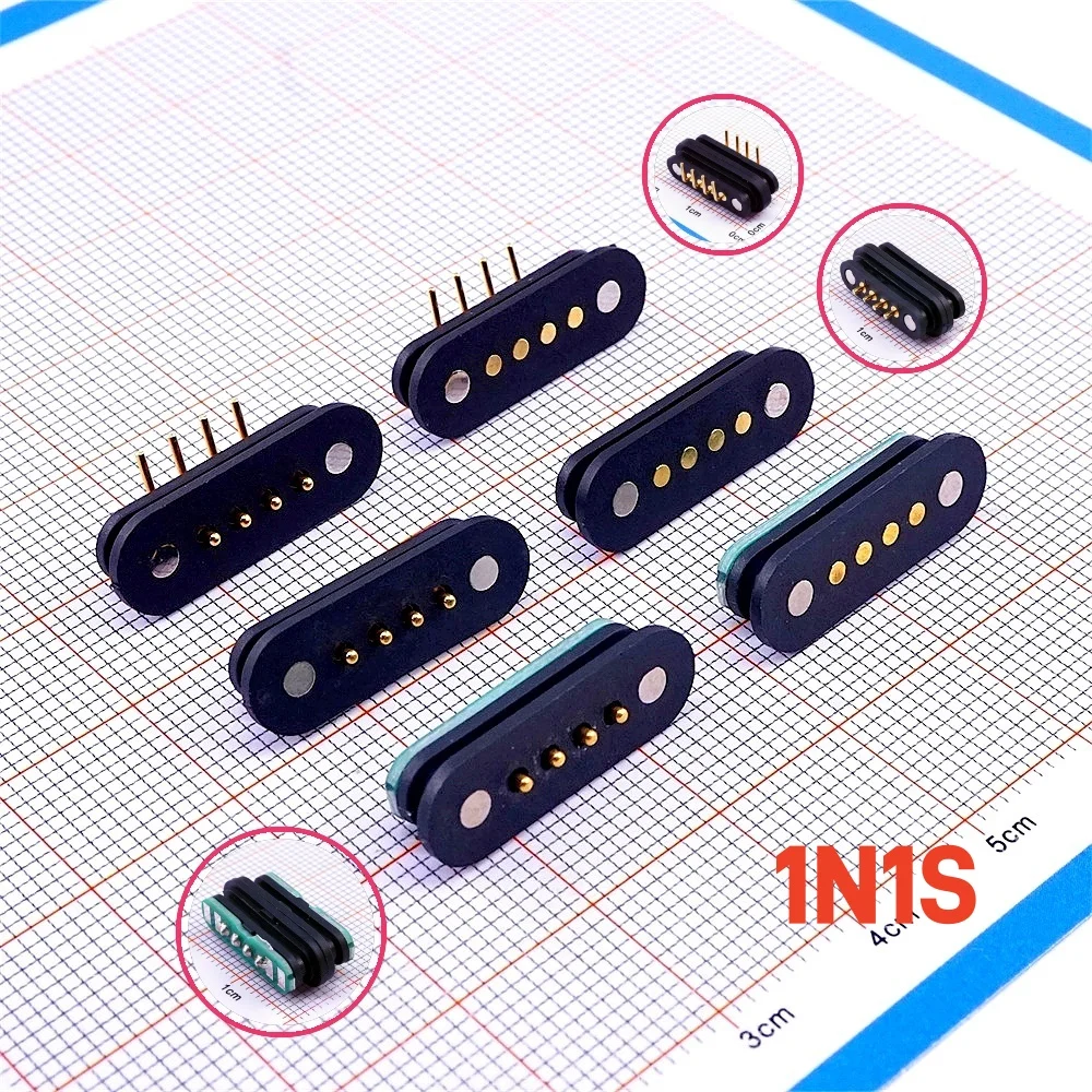 5 Sets Magnetic Usb Charging Cable Male Female Pogo Pin Connector 4 Position Power Data Magnets Contact Pad PCB Solder