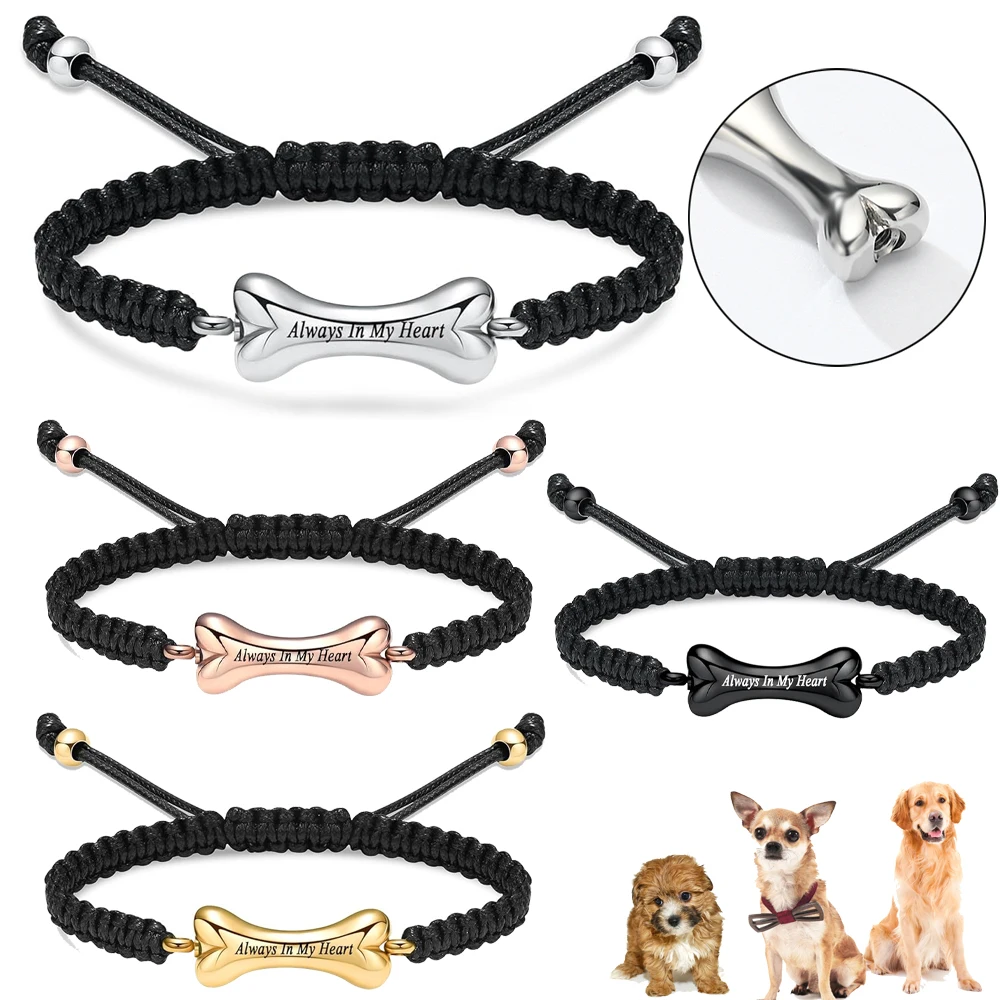 Dog Bone Urn Bracelet Ashes Keepsake Cremation Jewelry Braided Rope Urn For Pet Ashes Adjustable Memorial Bangle Jewelry