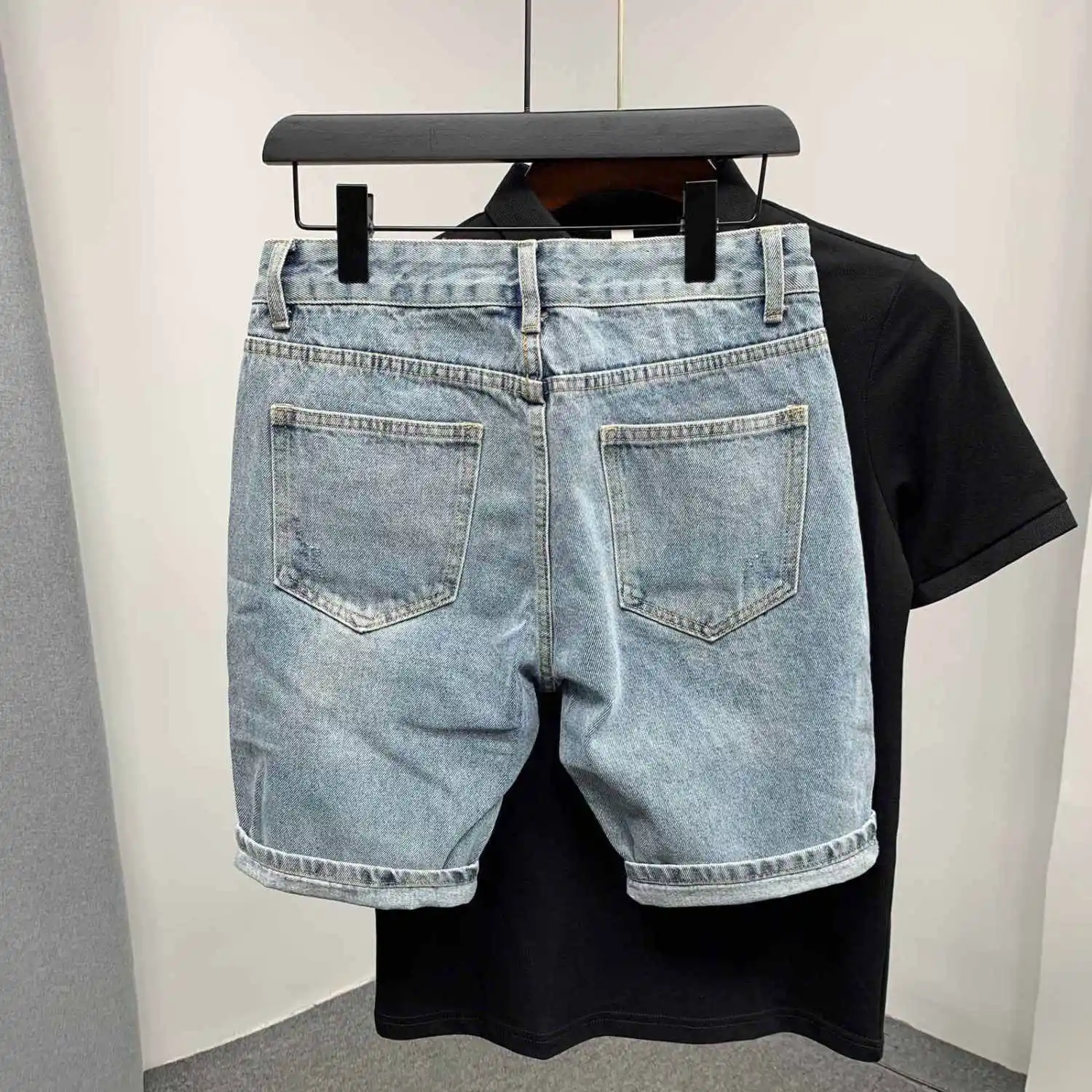 Raw Pants Beige Slim-fit Denim Shorts New Trendy Men's Light Board Half Pants for Men Summer 2026 Work Short Pants Man