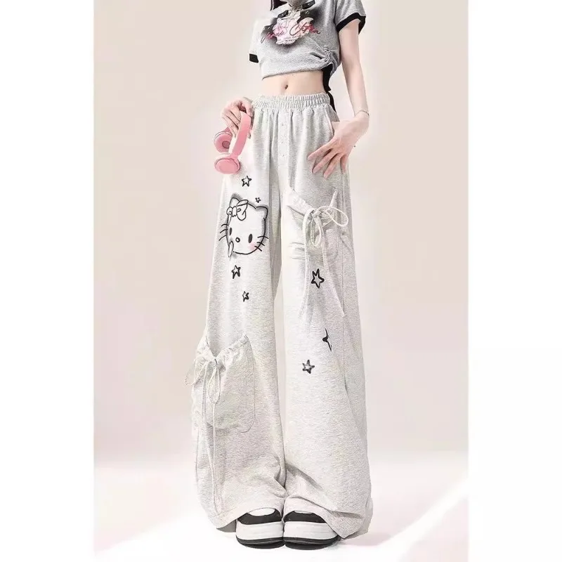 Big Pockets Sanrio Hello Kitty Y2k Baggy Pants Kawaii Graffiti Wide Leg Trousers Oversize Sports Streetwear Sweatpants For Women