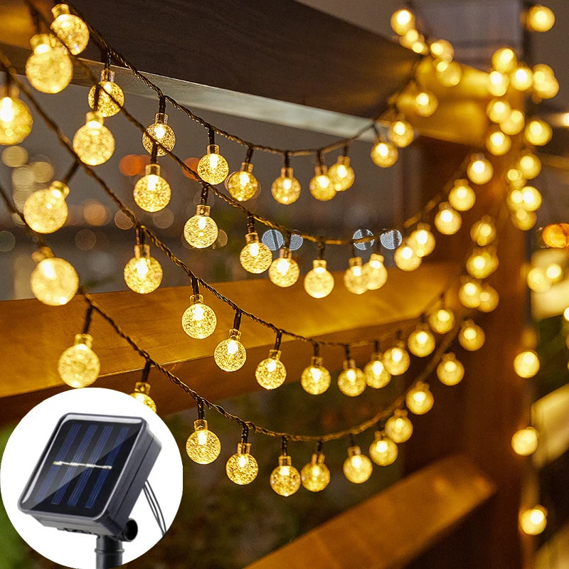 

Светодиодный хрустальный глобус, гирлянда, солнечный светодиодный сказочный свет, сад, двор, свадебные рождественские украшения, 5/7/12 м, солнечный уличный светильник