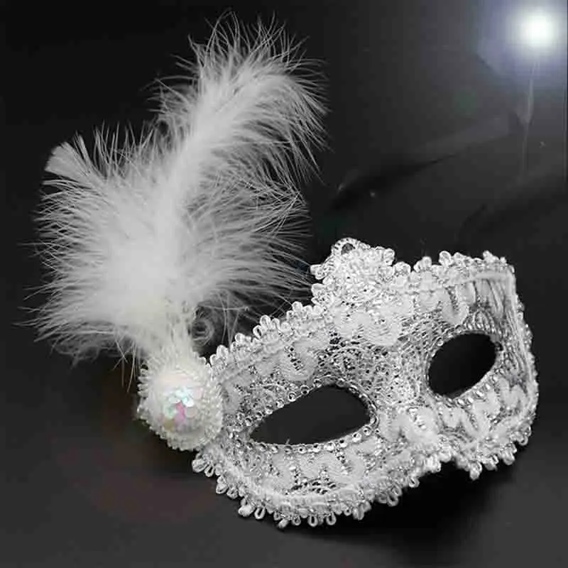 Mardi Gras Mask With Feather Women Masquerade Mask Halloween Cosplay Costumes Venetian Bar Beach Party Wedding Couple Prom White