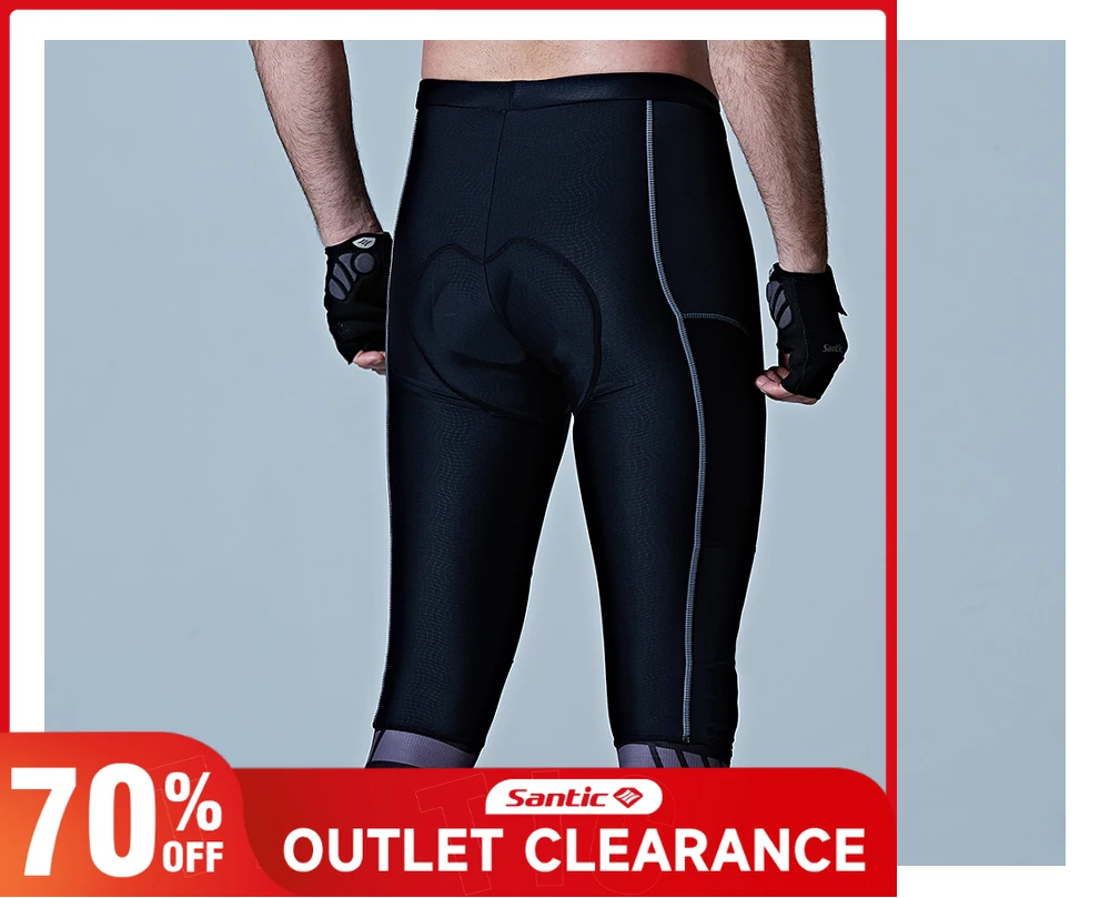 Santic Men's 3/4 Pants Spring Summer Breathable Mesh MTB/Road Bike Shorts Non-slip Reflective Outdoor Padded Biker Tights