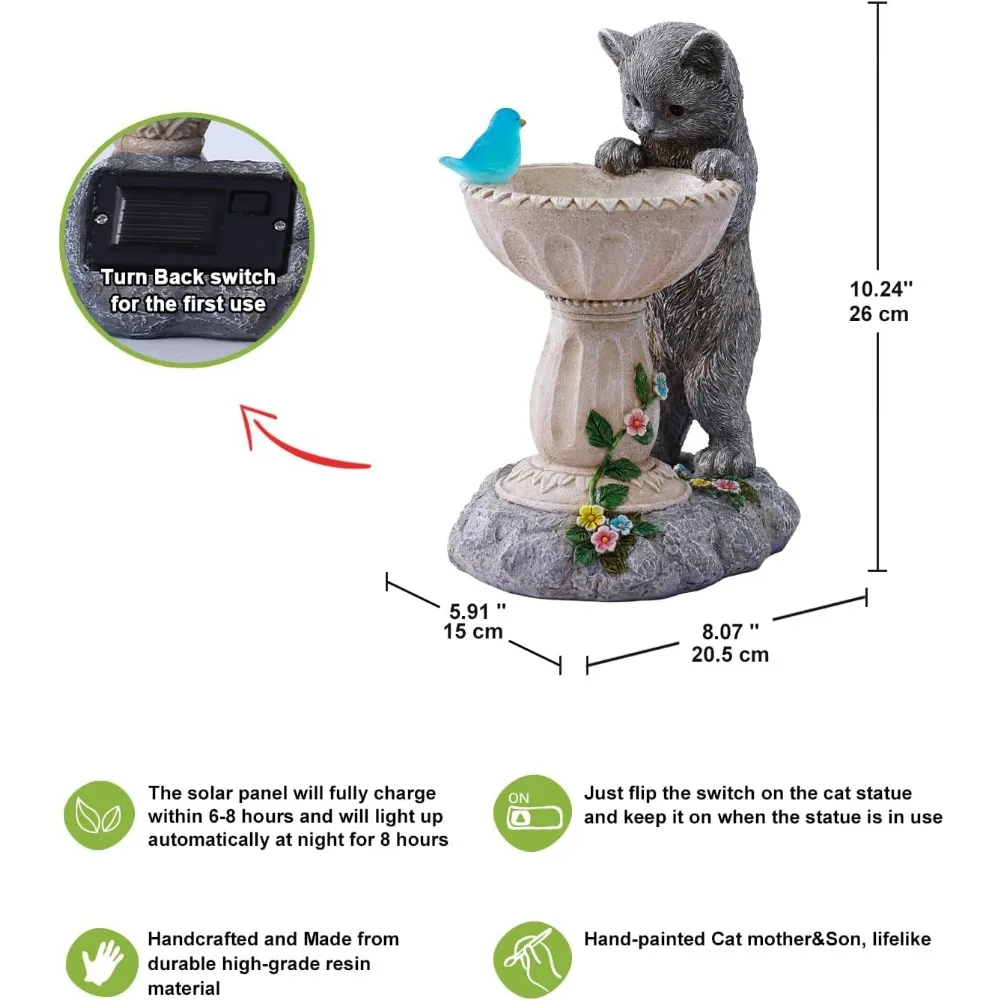 ソーラーキャットガーデンスタチュー：庭、ポーチ、バルコニーの屋外装飾 - 女性や家族へのギフトに最適