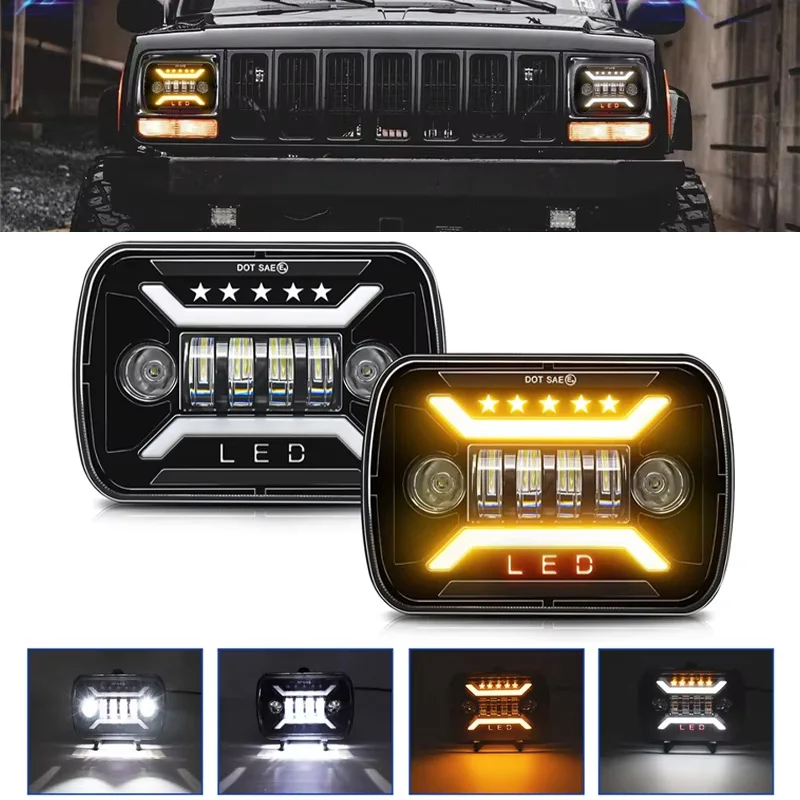 COSVIBE 7X6 5X7 LED Headlights H6054 Rectangular Headlight With High Low DRL Turn Signal For Jeep Cherokee XJ Wrangler