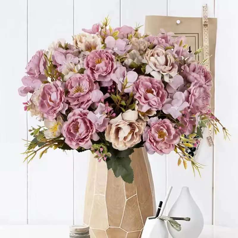 5 Gabeln, 8 Köpfe, künstliche Blumen, kleiner Pfingstrosenstrauß, Hochzeit, dekorative Pflanzen, Kranz für Heimdekoration, DIY-Vase, gefälschte Blume
