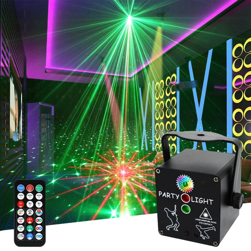 

HCWE Hot Sale 3 Hole Mini Laser Projector Sound Activated Remote Control Led Indoor Decor Party Disco Stage Light
