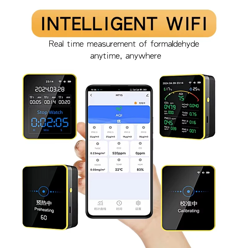 와이파이 투야 공기질 모니터, 실내 이산화탄소 계량기 감지기, Pm2.5 이산화탄소 오염 가스 감지기, 15 in 1