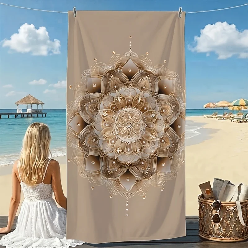 Sandproof Microfiber Beach Towel 2D Flat Printed Boho Floral Design Quick Dry Large Bath Towel For Beach Travel Pool Party 1PC