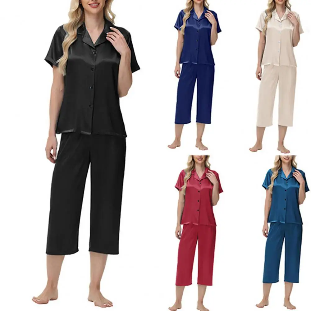 

Новый летний женский костюм из хлопка и шелка: повседневный комплект из 2 предметов с коротким рукавом и брюками до щиколотки, однотонный, для женщин среднего возраста