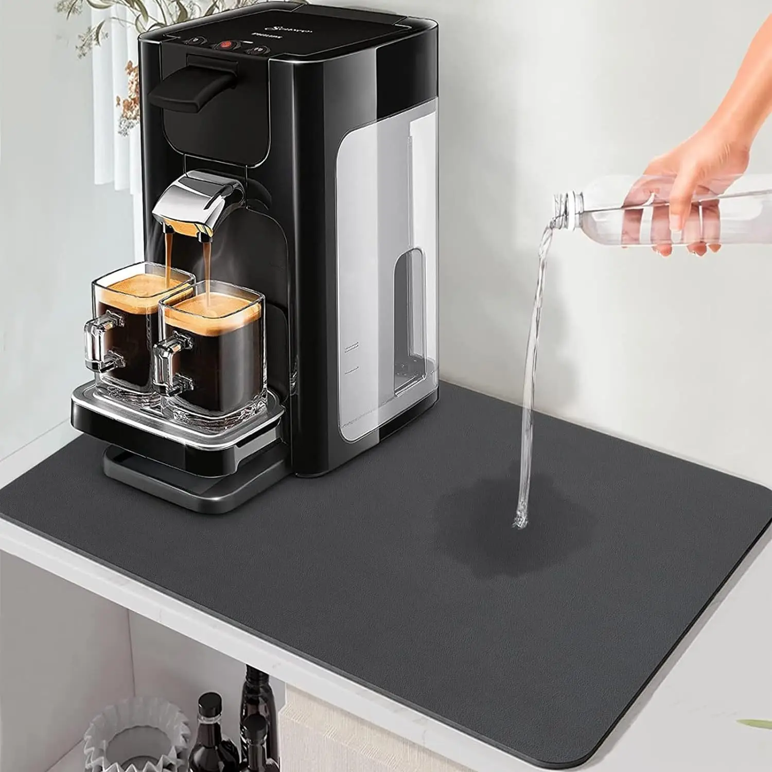 VIKAMA Solid Color Coffee Machine Mat - Kitchen Counter Drainage Pad, Non-Washable Heat Insulation Drying Mat Home Decoration