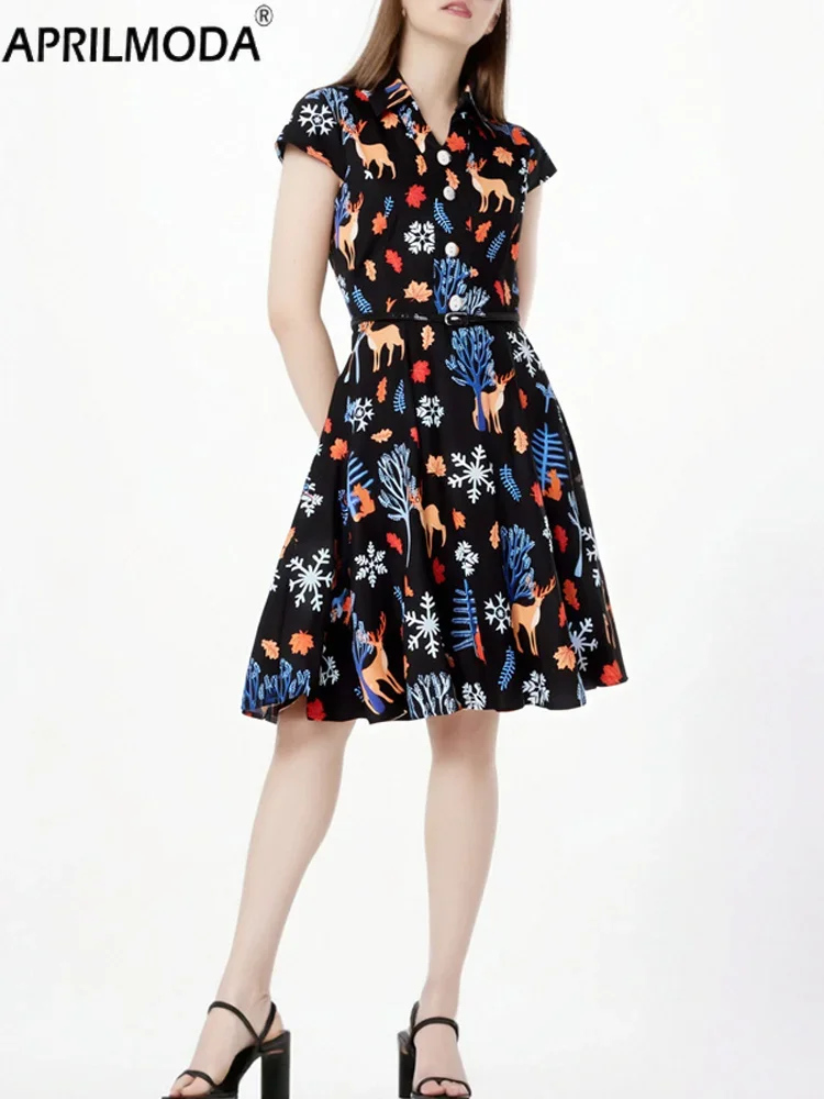 1950s Style Dinner Short Sleeve Prom Evening Cocktail Dress V Neck Elegant Christmas Black Print Swing Casual Women's Dresses