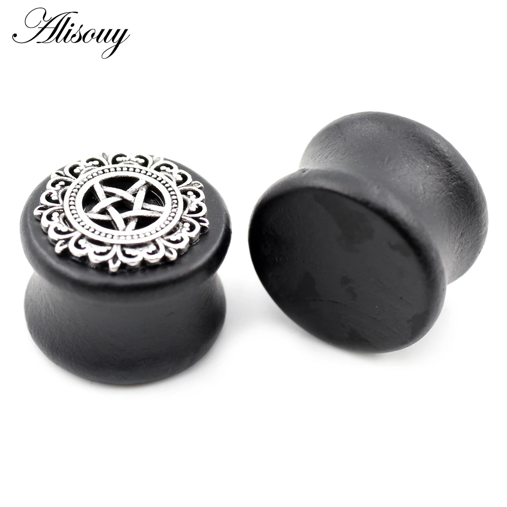 Alisouy 2pcs 8-20mm Star Flower Crystal Natural Wood Ear Tunnels Plugs Expander Stretchers Gauges Earrings Piercing Body Jewelry