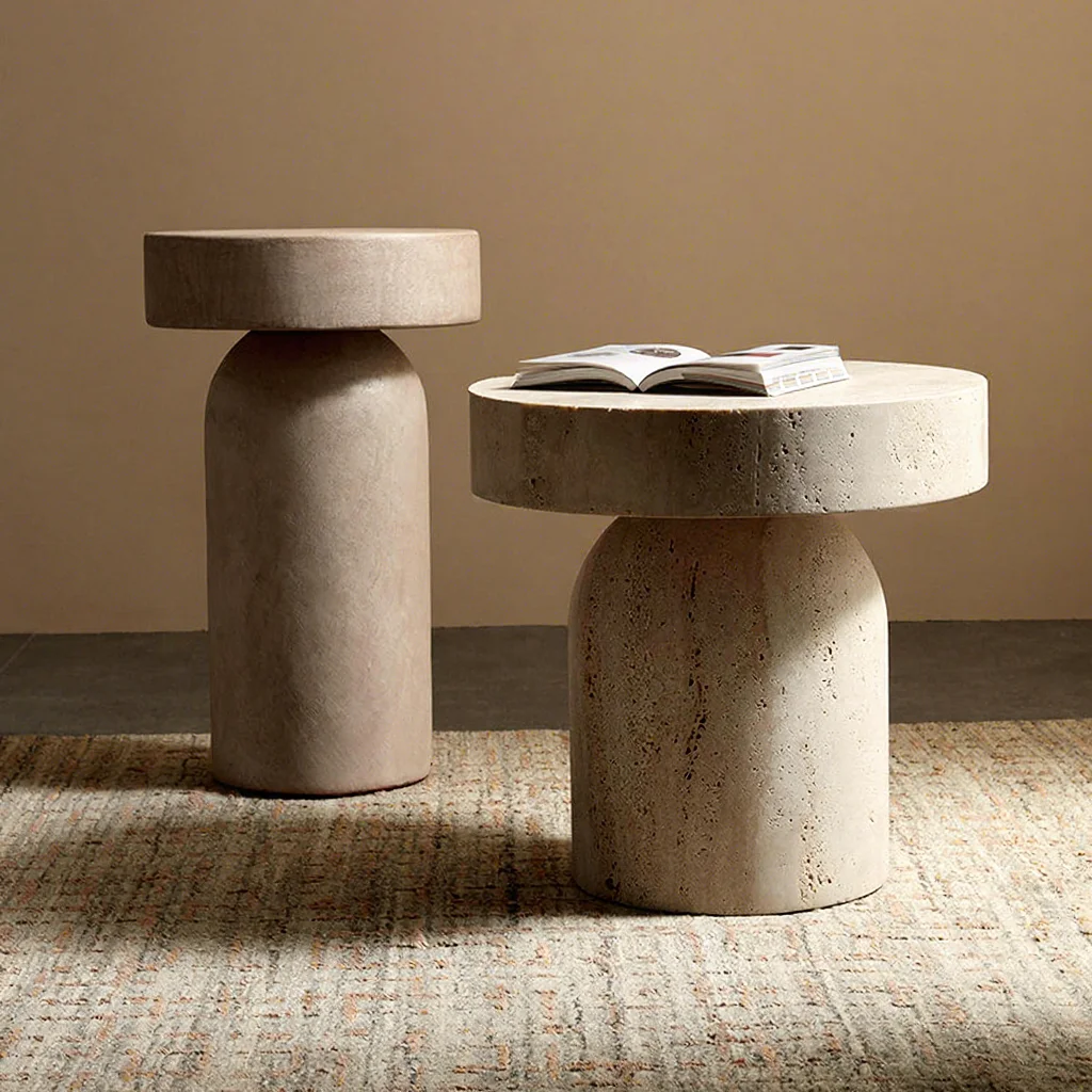 Luxury natural travertine cylindrical base for living room and bedroom furniture
