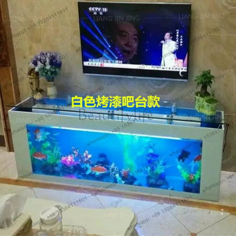 

TV cabinet fish tank simple ecological aquarium floor-to-ceiling glass bar counter living room paint glass hemming