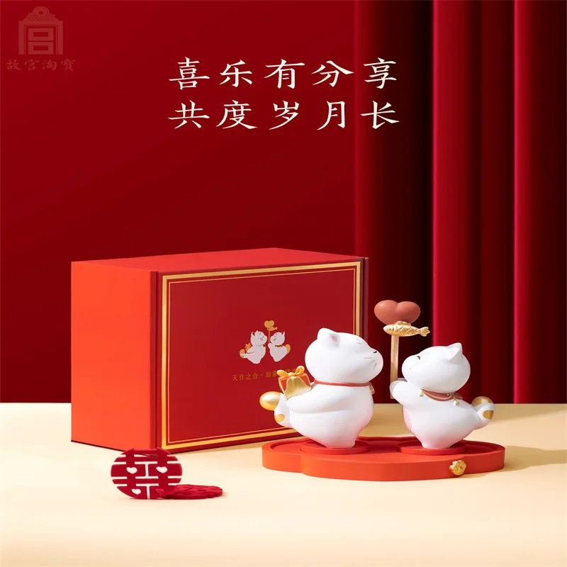 Ruyi Cat Match Made In Heaven Ornament The Palace Museum Cultural Creative Product Cute Style Resin Home Decoration Wedding Gift