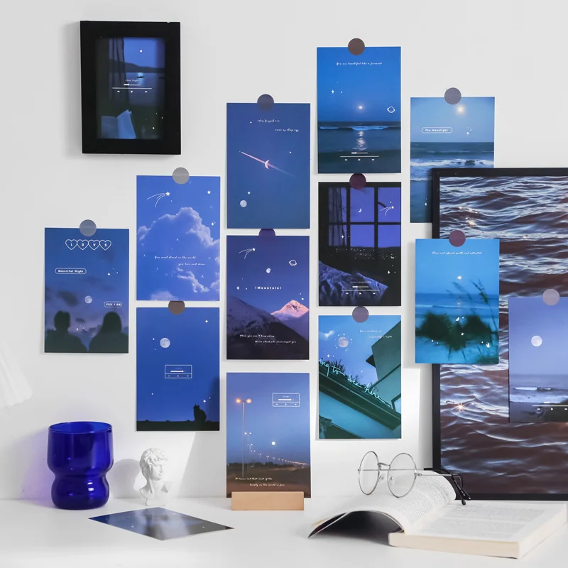 Ins visão noturna céu estrelado lua artístico cartões decorativos ambiente cartão diy fundo adesivos de parede foto adereços 30 folhas