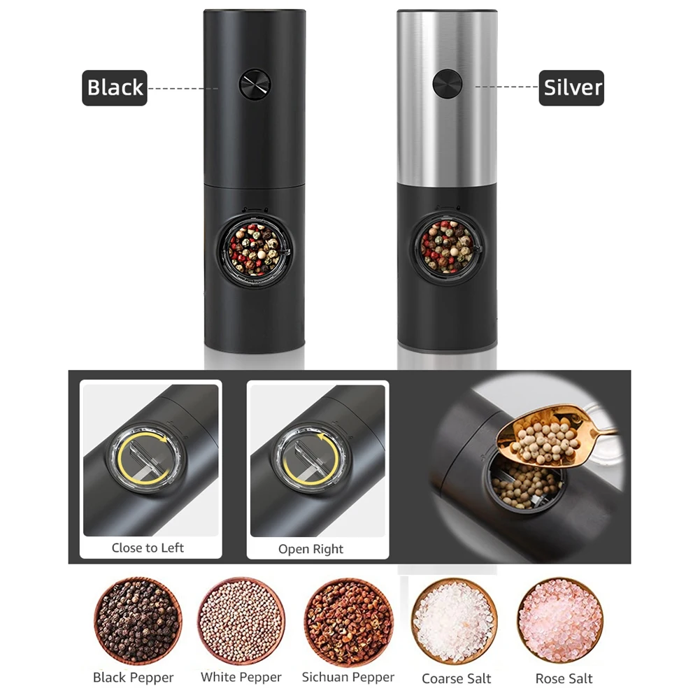 AB42-Electric Pepper Spice Grinder Shaker With LED Light Adjustable Coarseness Kitchen Tool