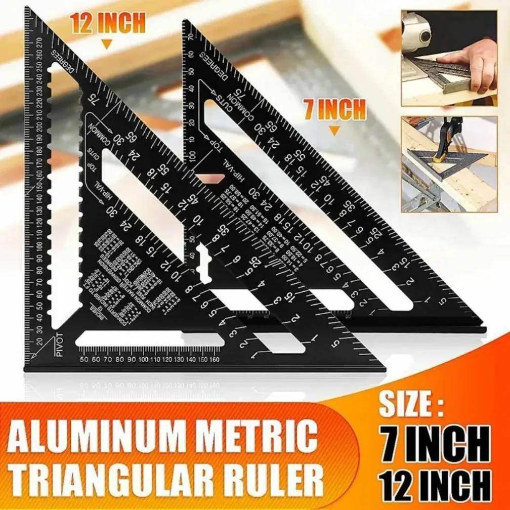 

7'' /12" Rafter Square Carpenter Measuring Layout Tool Alloy Metal Triangle Ruler Protractor for Woodworking and Carpentry