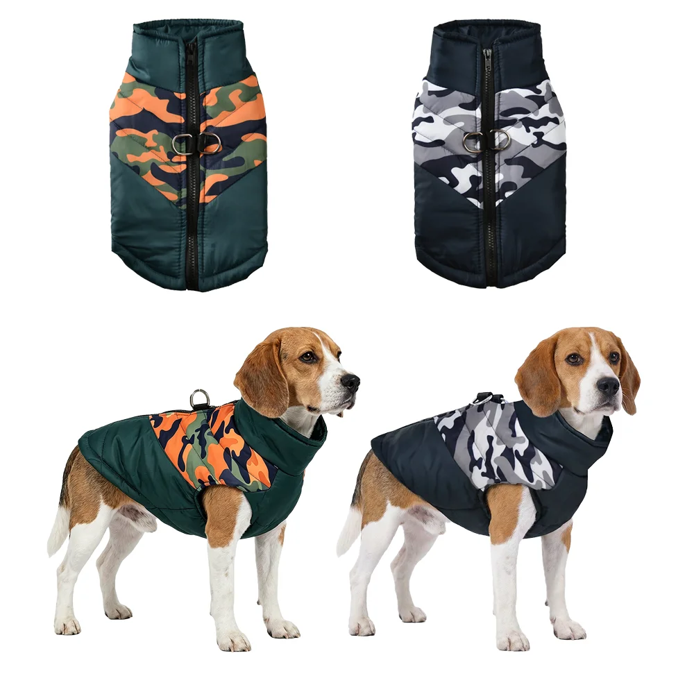 Wasserdichte Hundekleidung, Winter-Camouflage-Welpen-Haustierjacke für kleine und mittelgroße Hunde, Katzenmantel mit D-Ring, Chihuahua-Bulldoggen-Overall