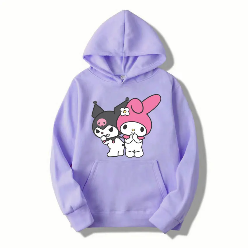 My melody And Kuromi Cartoon Anime Women Pullover Tops Spring Autumn Men Oversized Sweatshirt 2024 New Couple Hoodie Clothes