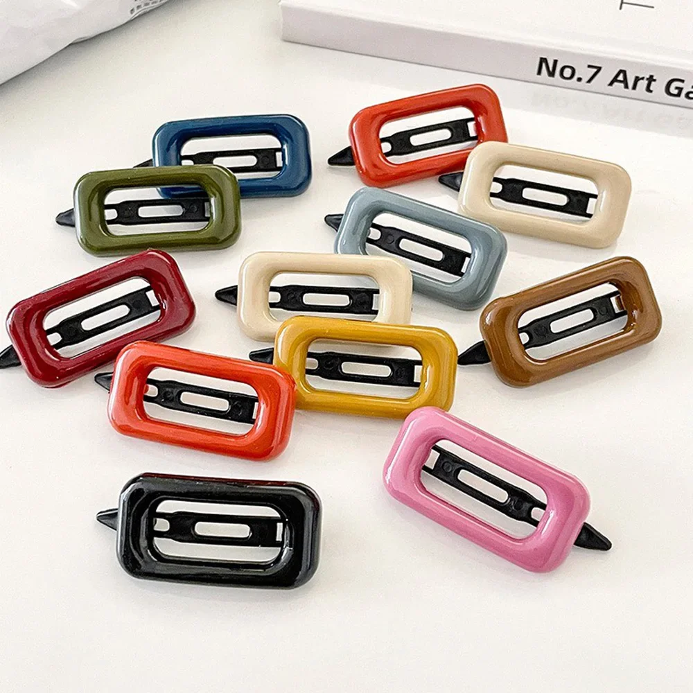 2pcs/Set Candy Color Geometric Hairpins Colorful Small BB Snap Hair Clip Toddler Bangs Side Barrettes For Baby Girls