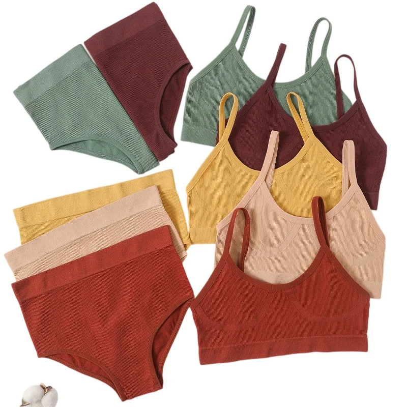 Women Wireless Bra And Panties Set U-Back Bralette Top Comfy 3 Styles Matching Panties Sexy Lingerie Ribbed Underwear Set