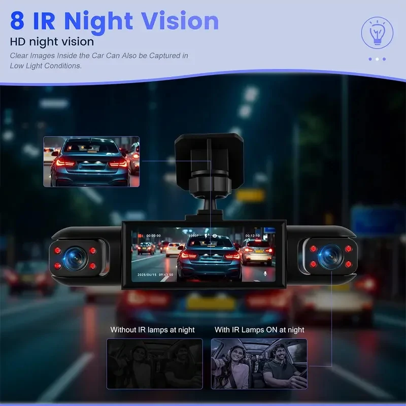 

4-Channel 1080P Dash Cam, 4-way recording, IR night vision, motion detection, full blind spot protection.