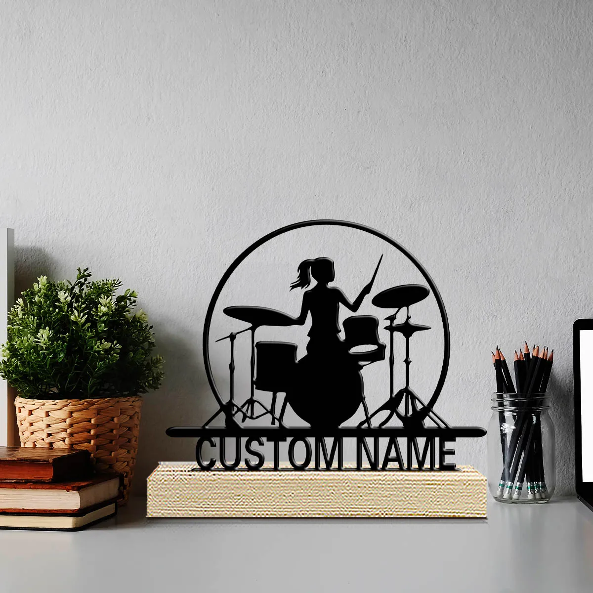 1pc New Design Personalized Custom Music Drum Stand Metal Statues Musical Gift with Wooden Base Perfect for Musicians Orchestra