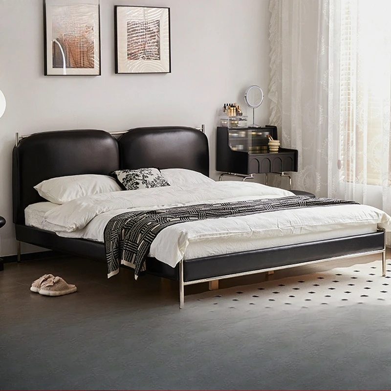 

Customizable black leather bed