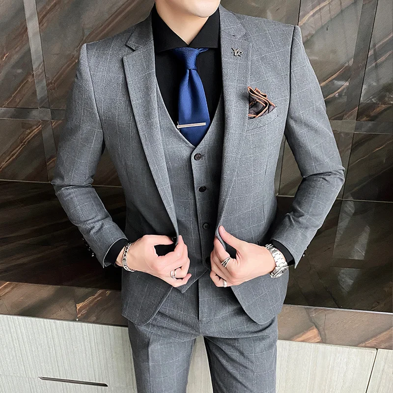 2023 new high-end suit (suit + vest + trousers) British dress business fashion casual handsome party wedding 3 2-piece set