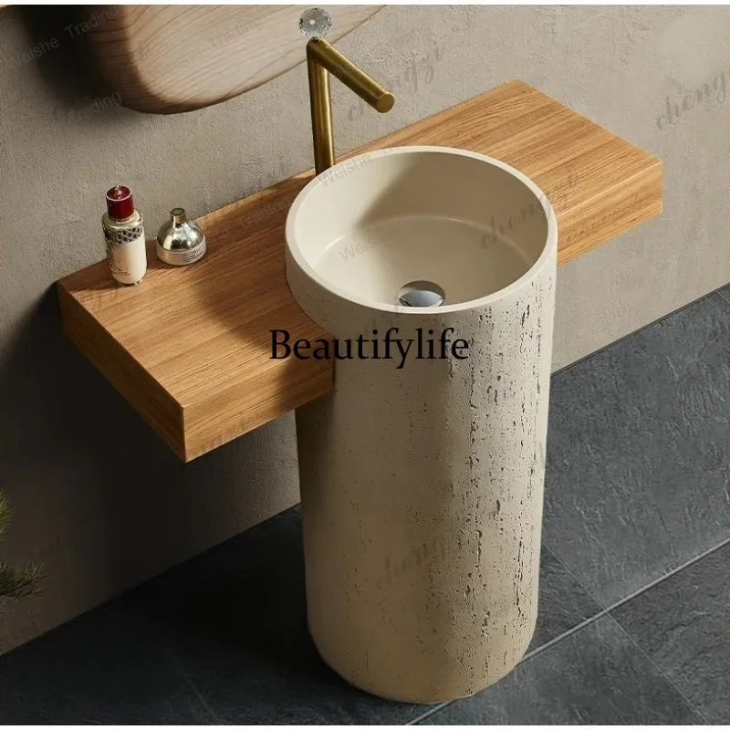 NQ52 PPP Vintage Style Style Stone Integrated Pedestal Basin Wash Basin for Home Outdoor Courtyard Washstand Basin