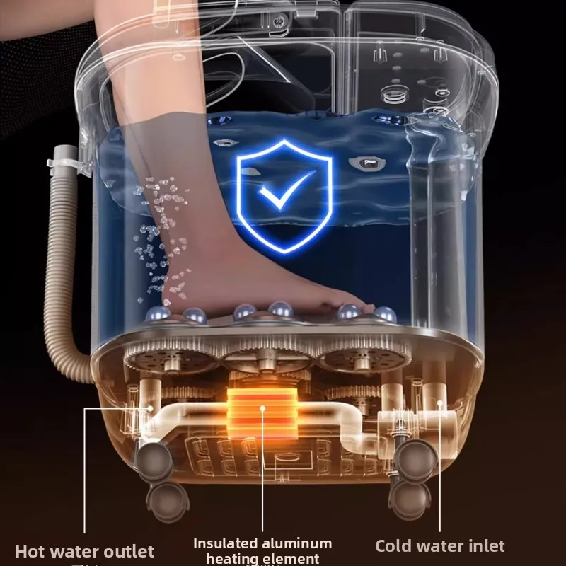 Heated Electric Foot Bath Tub LED Display Automatic Massage Basin Red Light Bubbles Scraping Modes Deep Design Remote Control