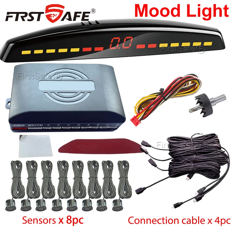 FirstSafe Factory Parking Sensor Kit Front Rear Mood Light Display 6/8 Radar Sensors Auto Backup Monitor Detector Accessories