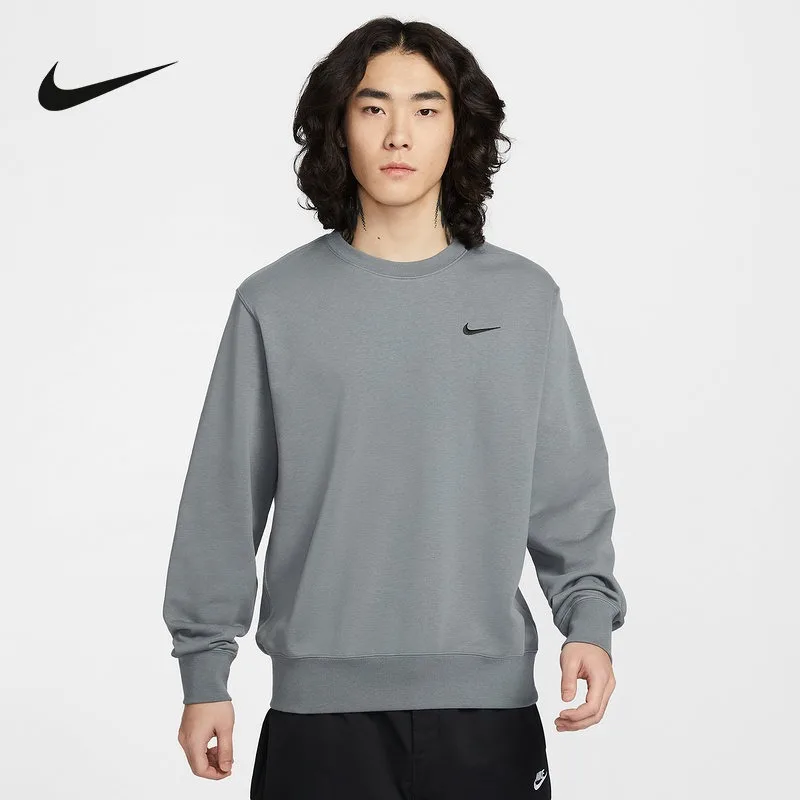 NikeClub Men's Sweater French Terry Pattern Back Label Print Knitted Jumper IR0104-084
