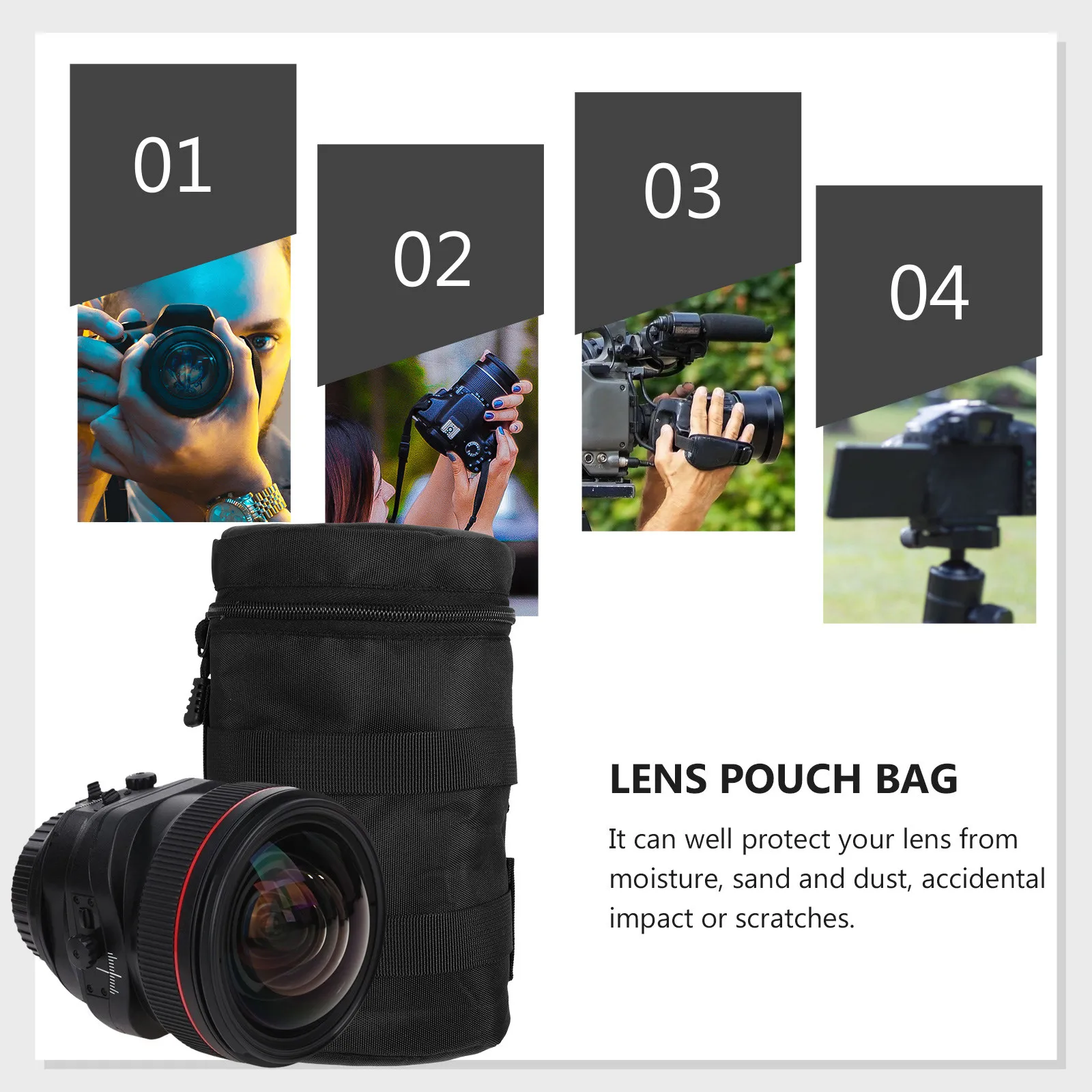 Water Resistant Camera Lens Case Bag Size L Nylon Lens Pouch with Absorption Sponge Drop Resistance for