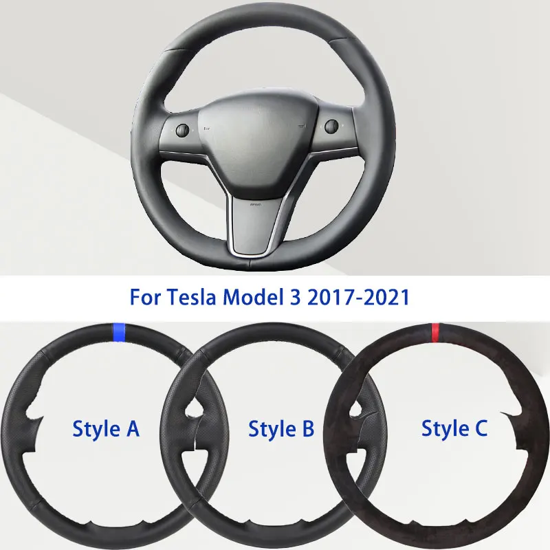 

OEM Black Microfiber Synthetic Leather Car Steering Wheel Cover For Tesla Model 3 2017-2021 Soft Damping Automotive Grip