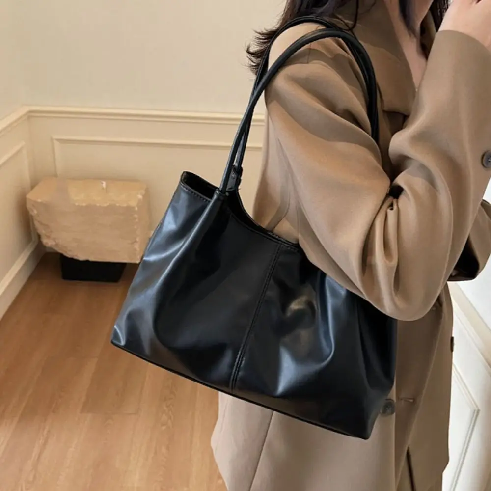 

Simple Large Capacity PU Leather Shoulder Bag French Style Casual Underarm bag Handbag Solid Tote Bag Vacation
